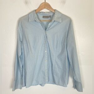 Croft & Barrow Stretch Women's Button Down Shirt L Metallic Stripes Blue Preppy